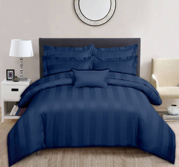 Luxury Stripe Satin Bedding Set – Blue| 6-Piece, King Size, Super Soft Fabric