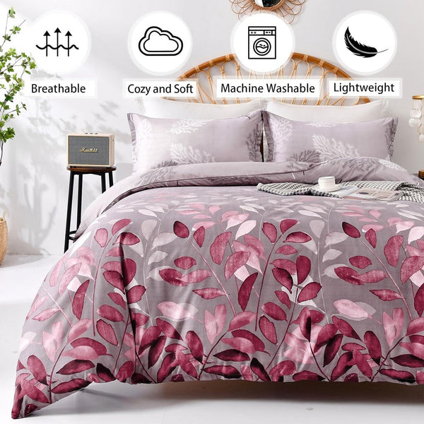 Coral Leaves Printed Bed Sheet Set – King Size